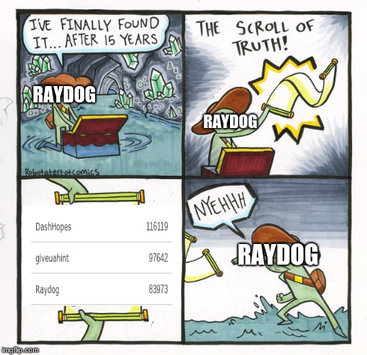 the king is now 3rd place | RAYDOG; RAYDOG; RAYDOG | image tagged in memes,the scroll of truth,raydog,imgflip users | made w/ Imgflip meme maker