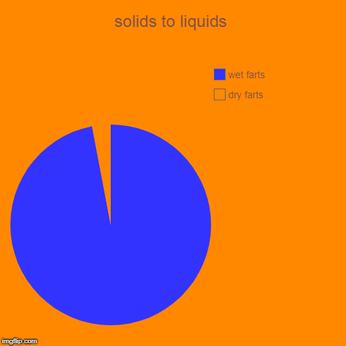 solids to liquids | dry farts, wet farts | image tagged in funny,pie charts | made w/ Imgflip chart maker