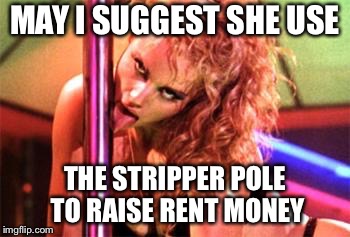 Stripper Pole | MAY I SUGGEST SHE USE THE STRIPPER POLE TO RAISE RENT MONEY | image tagged in stripper pole | made w/ Imgflip meme maker