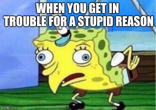 Mocking Spongebob Meme | WHEN YOU GET IN TROUBLE FOR A STUPID REASON | image tagged in memes,mocking spongebob | made w/ Imgflip meme maker