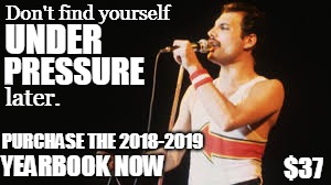 Don't find yourself; UNDER; PRESSURE; later. PURCHASE THE 2018-2019; YEARBOOK NOW; $37 | image tagged in funny | made w/ Imgflip meme maker