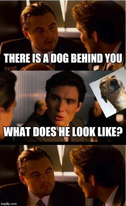 Inception | THERE IS A DOG BEHIND YOU; WHAT DOES HE LOOK LIKE? | image tagged in memes,inception | made w/ Imgflip meme maker