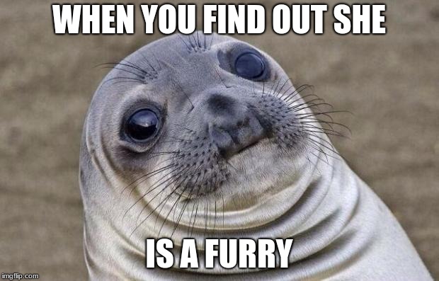Awkward Moment Sealion | WHEN YOU FIND OUT SHE; IS A FURRY | image tagged in memes,awkward moment sealion | made w/ Imgflip meme maker