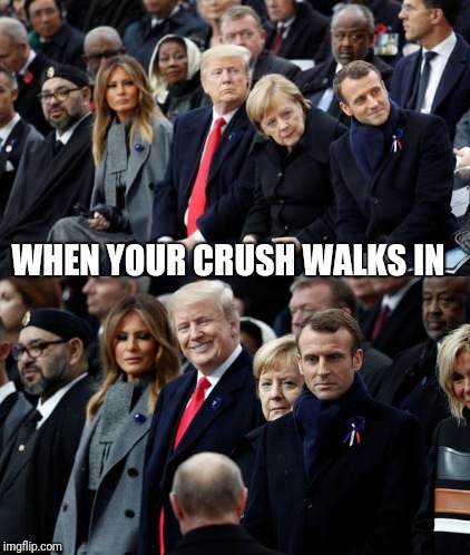 No collusion, just heavy petting | WHEN YOUR CRUSH WALKS IN | image tagged in putin,trump,donald trump,trump russia collusion | made w/ Imgflip meme maker