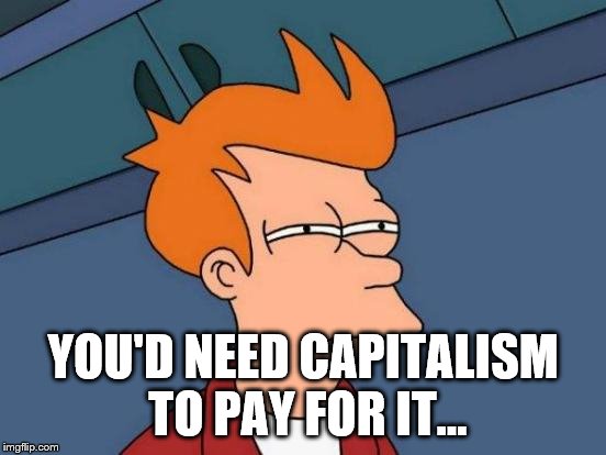 Futurama Fry Meme | YOU'D NEED CAPITALISM TO PAY FOR IT... | image tagged in memes,futurama fry | made w/ Imgflip meme maker