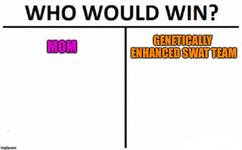 Who Would Win? | MOM; GENETICALLY ENHANCED SWAT TEAM | image tagged in memes,who would win | made w/ Imgflip meme maker