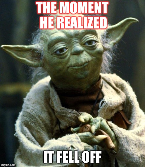 Star Wars Yoda Meme | THE MOMENT HE REALIZED; IT FELL OFF | image tagged in memes,star wars yoda | made w/ Imgflip meme maker