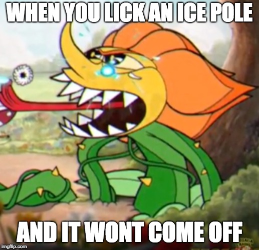WHEN YOU LICK AN ICE POLE; AND IT WONT COME OFF | image tagged in cuphead,funny memes | made w/ Imgflip meme maker