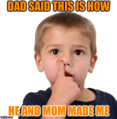 Kinda sorta more or less... | DAD SAID THIS IS HOW; HE AND MOM MADE ME | image tagged in memes,nose pick | made w/ Imgflip meme maker
