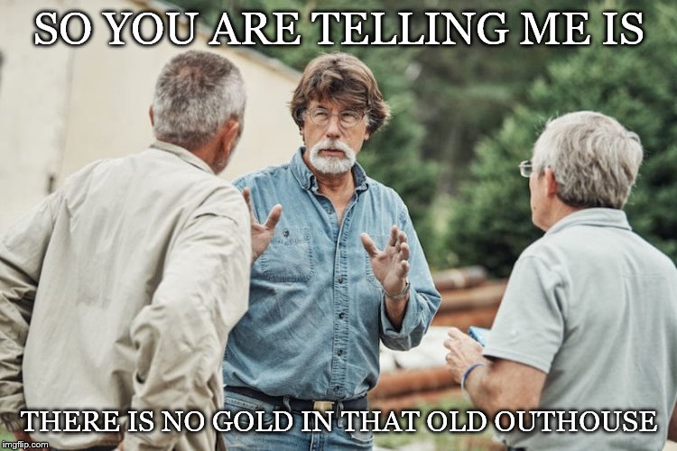 no gold | SO YOU ARE TELLING ME IS; THERE IS NO GOLD IN THAT OLD OUTHOUSE | image tagged in funny meme | made w/ Imgflip meme maker