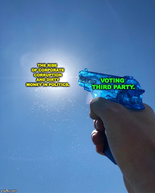THE RISE OF CORPORATE CORRUPTION AND DIRTY MONEY IN POLITICS. VOTING THIRD PARTY. | made w/ Imgflip meme maker