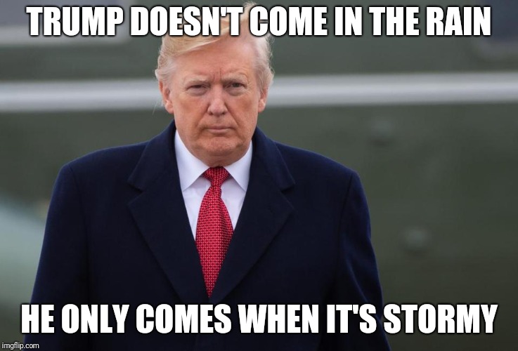 Trump comes | TRUMP DOESN'T COME IN THE RAIN; HE ONLY COMES WHEN IT'S STORMY | image tagged in trumpnotmypresident,trump,dumptrump,humor,politics | made w/ Imgflip meme maker