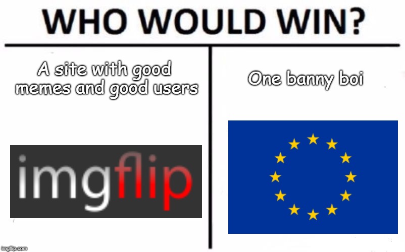 My bet is on the left |  A site with good memes and good users; One banny boi | image tagged in memes,who would win,article 13,imgflip,eu | made w/ Imgflip meme maker