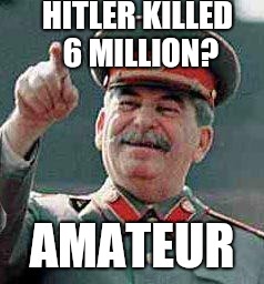 Stalin says | HITLER KILLED 6 MILLION? AMATEUR | image tagged in stalin says | made w/ Imgflip meme maker