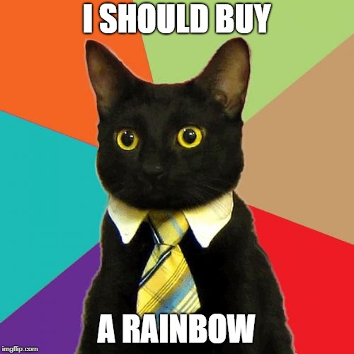 Business Cat | I SHOULD BUY; A RAINBOW | image tagged in memes,business cat | made w/ Imgflip meme maker