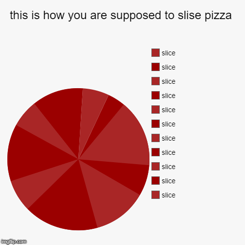 this is how you are supposed to slise pizza | slice, slice, slice, slice, slice, slice, slice, slice, slice, slice, slice | image tagged in funny,pie charts | made w/ Imgflip chart maker