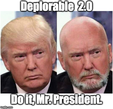 Badass Trump 2.0 | Deplorable  2.0; Do it, Mr. President. | image tagged in bald trump,trump,badass | made w/ Imgflip meme maker