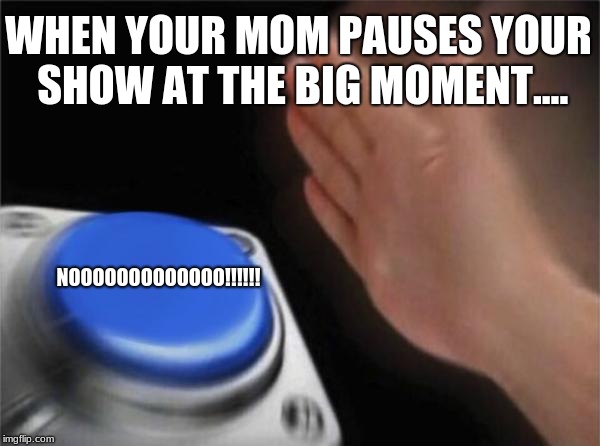 Blank Nut Button | WHEN YOUR MOM PAUSES YOUR SHOW AT THE BIG MOMENT.... NOOOOOOOOOOOOO!!!!!! | image tagged in memes,blank nut button | made w/ Imgflip meme maker