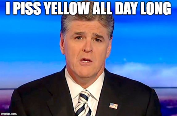 Sean Hannity Fox News | I PISS YELLOW ALL DAY LONG | image tagged in sean hannity fox news | made w/ Imgflip meme maker