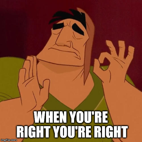 When X just right | WHEN YOU'RE RIGHT YOU'RE RIGHT | image tagged in when x just right | made w/ Imgflip meme maker