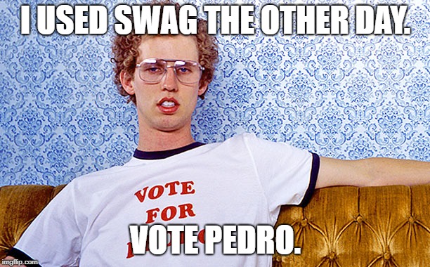 How serious are you? nepoleon | I USED SWAG THE OTHER DAY. VOTE PEDRO. | image tagged in how serious are you nepoleon | made w/ Imgflip meme maker