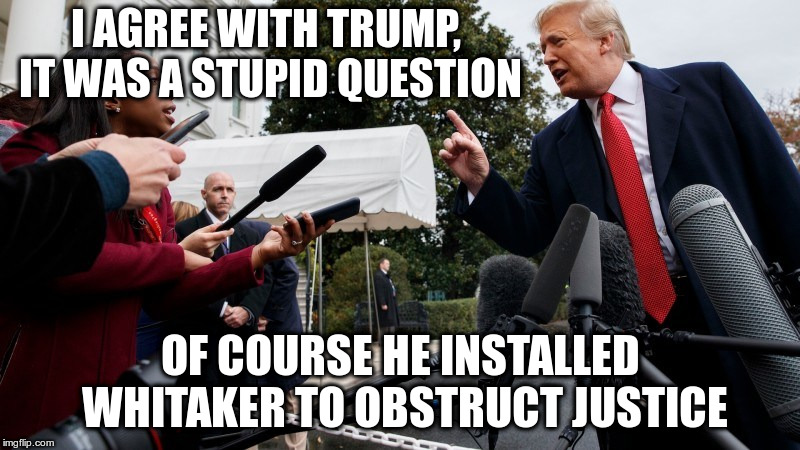 We knew he had corrupt intent without asking | I AGREE WITH TRUMP, IT WAS A STUPID QUESTION; OF COURSE HE INSTALLED WHITAKER TO OBSTRUCT JUSTICE | image tagged in abby phillip,trump,matthew whitaker,humor,obstruction of justice,media | made w/ Imgflip meme maker