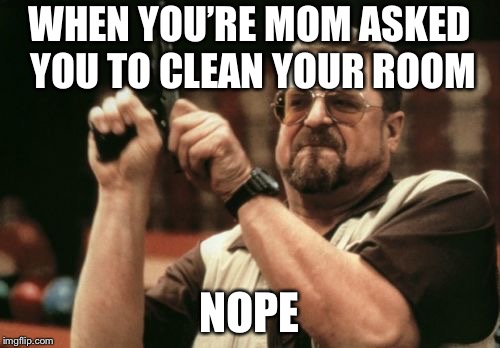 Am I The Only One Around Here | WHEN YOU’RE MOM ASKED YOU TO CLEAN YOUR ROOM; NOPE | image tagged in memes,am i the only one around here | made w/ Imgflip meme maker