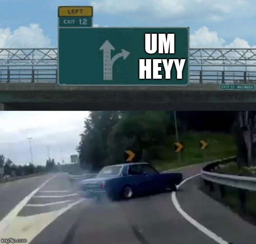 Left Exit 12 Off Ramp | UM HEYY | image tagged in memes,left exit 12 off ramp | made w/ Imgflip meme maker