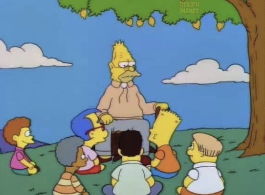 Simpsons old man telling story Blank Meme Template