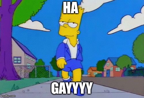 Bart Simpson Strut | HA; GAYYYY | image tagged in bart simpson strut | made w/ Imgflip meme maker