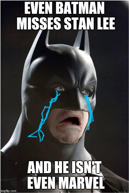 Batman Scared | EVEN BATMAN MISSES STAN LEE; AND HE ISN'T EVEN MARVEL | image tagged in batman scared | made w/ Imgflip meme maker