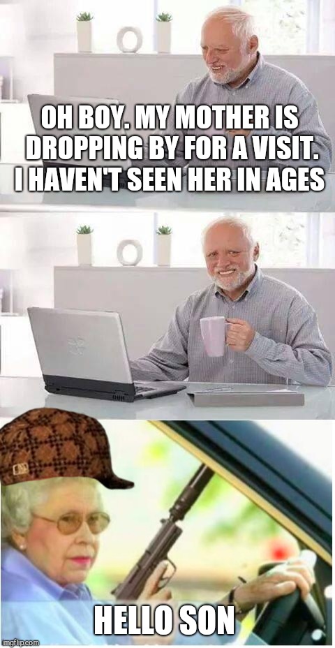 Mommy knows best | OH BOY. MY MOTHER IS DROPPING BY FOR A VISIT. I HAVEN'T SEEN HER IN AGES; HELLO SON | image tagged in hide the pain harold | made w/ Imgflip meme maker