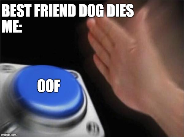 Blank Nut Button | BEST FRIEND DOG DIES                                          ME:; OOF | image tagged in memes,blank nut button | made w/ Imgflip meme maker