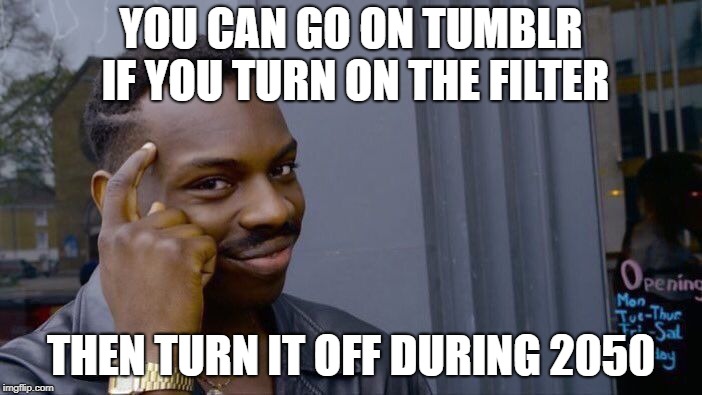 Roll Safe Think About It | YOU CAN GO ON TUMBLR IF YOU TURN ON THE FILTER; THEN TURN IT OFF DURING 2050 | image tagged in memes,roll safe think about it | made w/ Imgflip meme maker