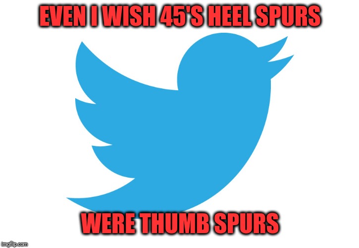 Twitter | EVEN I WISH 45'S HEEL SPURS; WERE THUMB SPURS | image tagged in twitter | made w/ Imgflip meme maker