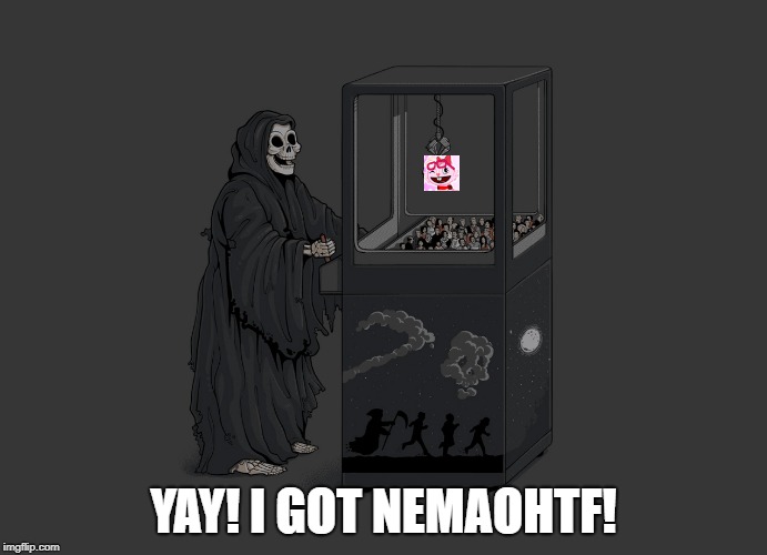 No more Nemao! | YAY! I GOT NEMAOHTF! | image tagged in angel of death,nomorenemao | made w/ Imgflip meme maker