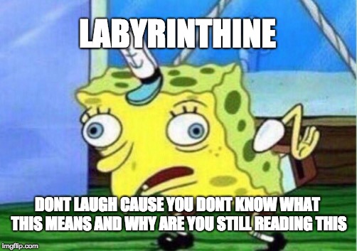 Mocking Spongebob | LABYRINTHINE; DONT LAUGH CAUSE YOU DONT KNOW WHAT THIS MEANS AND WHY ARE YOU STILL READING THIS | image tagged in memes,mocking spongebob | made w/ Imgflip meme maker