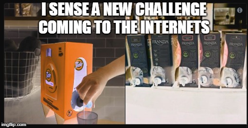 Some think new Tide box looks like boxed wine | I SENSE A NEW CHALLENGE COMING TO THE INTERNETS | image tagged in box wine,tide,tide pod challenge,welcome to the internets,memes,wine drinker | made w/ Imgflip meme maker