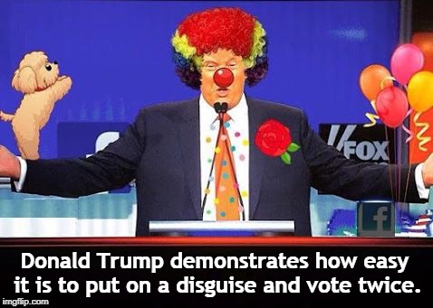 Fooldja' huh? Who'd pick this guy out of a line? | Donald Trump demonstrates how easy it is to put on a disguise and vote twice. | image tagged in trump,disguise,vote | made w/ Imgflip meme maker