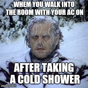 Frozen Guy | WHEM YOU WALK INTO THE ROOM WITH YOUR AC ON; AFTER TAKING A COLD SHOWER | image tagged in frozen guy | made w/ Imgflip meme maker