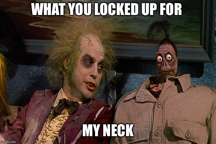 small head | WHAT YOU LOCKED UP FOR; MY NECK | image tagged in small head | made w/ Imgflip meme maker