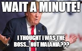 WAIT A MINUTE! I THOUGHT I WAS THE BOSS... NOT MALANIA??? | image tagged in political humor | made w/ Imgflip meme maker