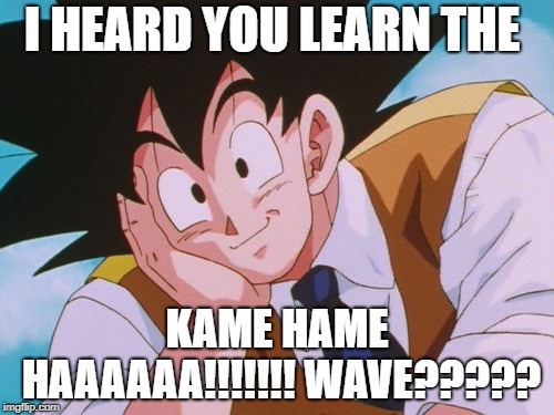 Condescending Goku | I HEARD YOU LEARN THE; KAME HAME HAAAAAA!!!!!!! WAVE????? | image tagged in memes,condescending goku | made w/ Imgflip meme maker