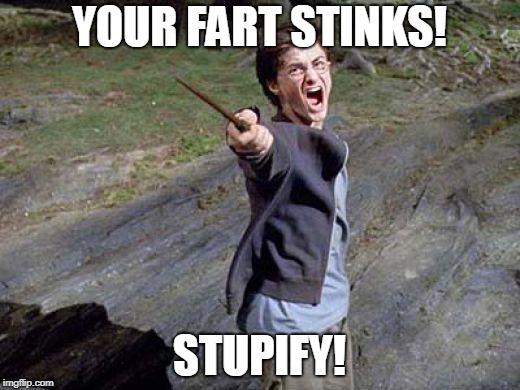 Harry Potter Yelling | YOUR FART STINKS! STUPIFY! | image tagged in harry potter yelling | made w/ Imgflip meme maker