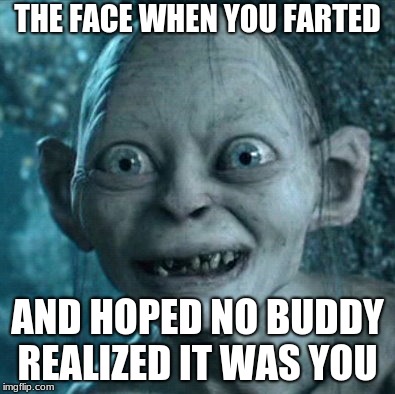 Gollum Meme | THE FACE WHEN YOU FARTED; AND HOPED NO BUDDY REALIZED IT WAS YOU | image tagged in memes,gollum | made w/ Imgflip meme maker