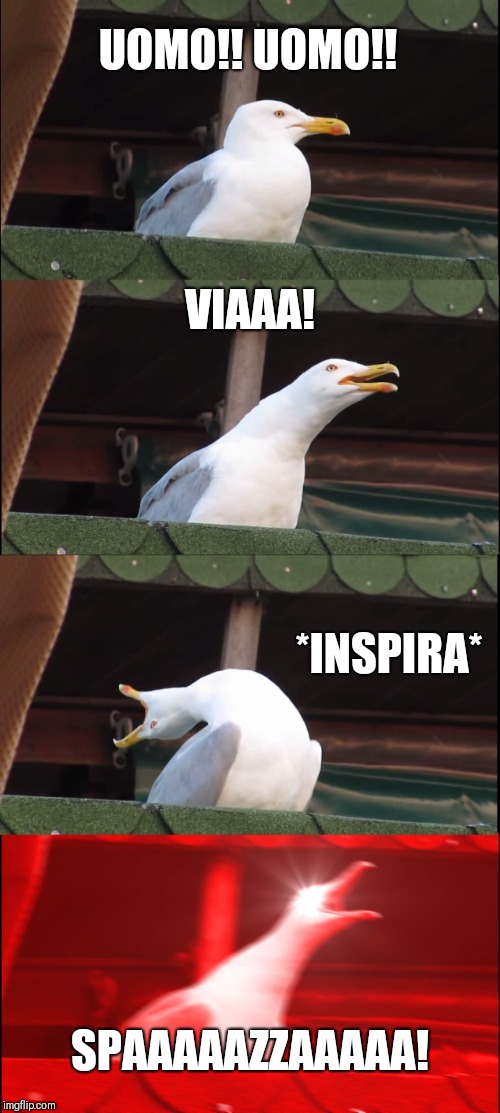 Inhaling Seagull | UOMO!! UOMO!! VIAAA! *INSPIRA*; SPAAAAAZZAAAAA! | image tagged in memes,inhaling seagull | made w/ Imgflip meme maker