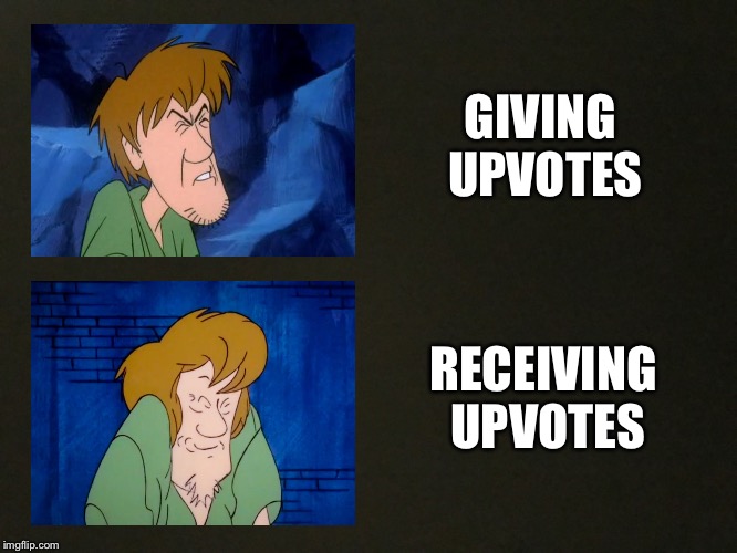 Giving Vs receiving | GIVING UPVOTES; RECEIVING UPVOTES | image tagged in upvotes,scooby doo shaggy,vs | made w/ Imgflip meme maker