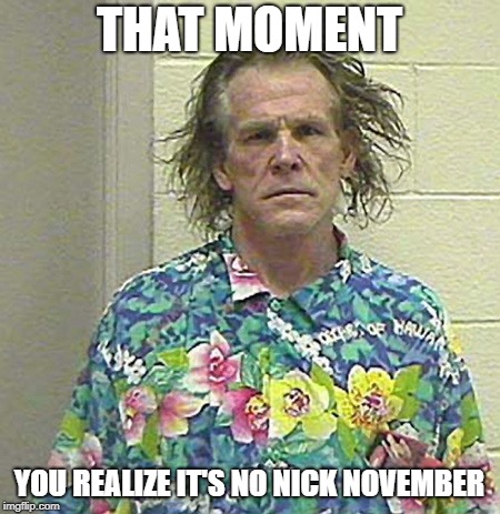 Nick Nolte | THAT MOMENT; YOU REALIZE IT'S NO NICK NOVEMBER | image tagged in nick nolte | made w/ Imgflip meme maker