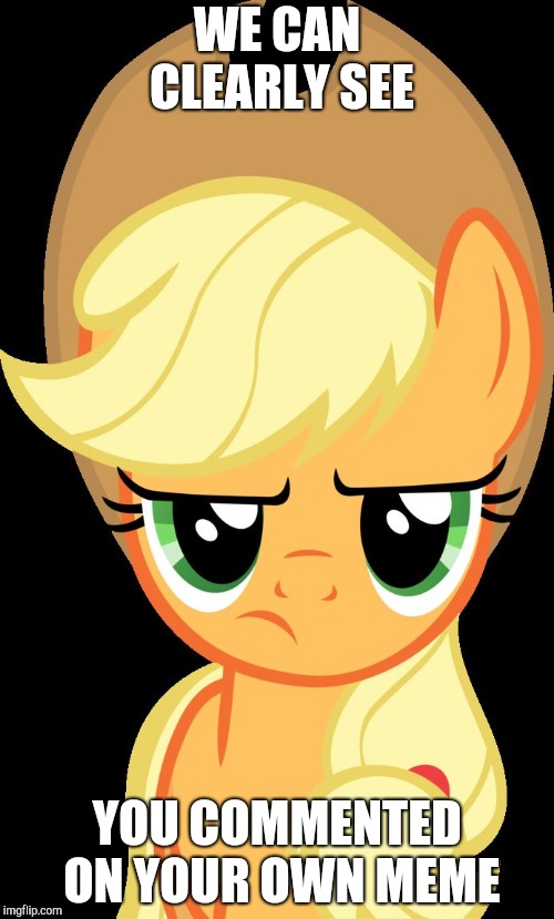 Applejack is not amused | WE CAN CLEARLY SEE YOU COMMENTED ON YOUR OWN MEME | image tagged in applejack is not amused | made w/ Imgflip meme maker