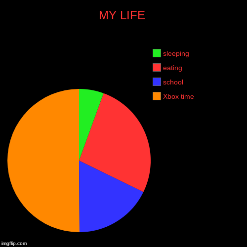 MY LIFE | Xbox time, school, eating, sleeping | image tagged in funny,pie charts | made w/ Imgflip chart maker